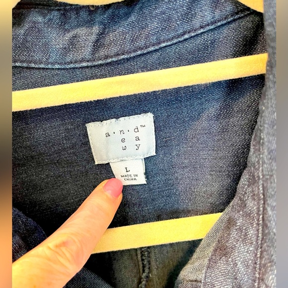 Jean denim women’s dress with tie waist size large lg - Picture 5 of 5